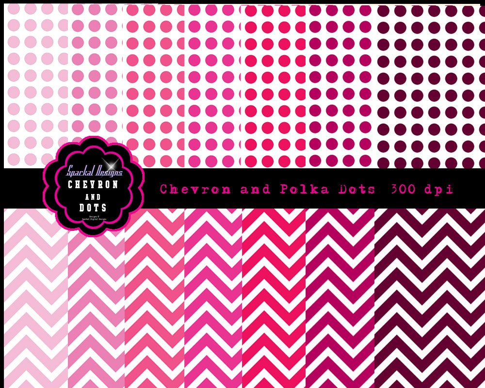 Pink Chevron Digital Paper Polka Dot Digital Paper Polkadot party Paper Invitation Paper scrapbooking paper Bridal party Instant Download Il_570xn