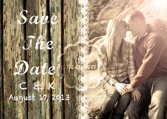 Handmade Rustic Save the Date Wood Lace Printable Save the Date 5x7 Digital DIY Save the Date Wedding Card no.1 Il_570xn
