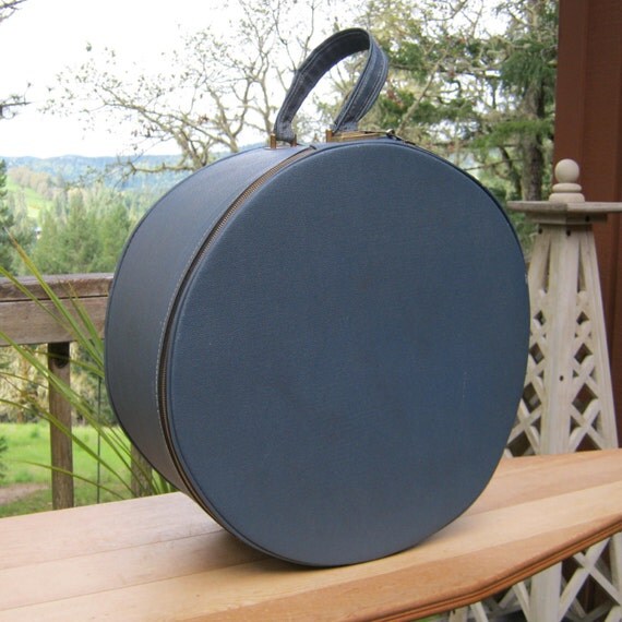 SALE Vintage Round Suitcase in Blue by oakhillvintage on Etsy