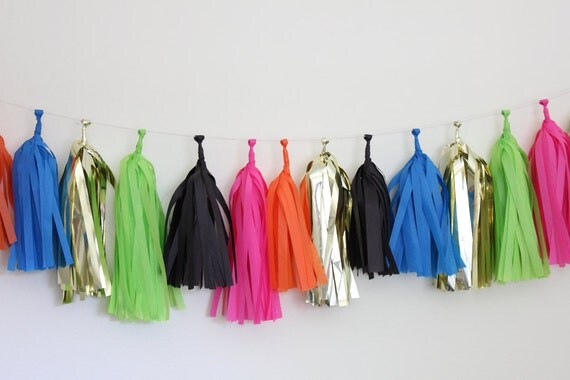 Tassel Garland -18 Tassels- Neon and Black Il_570xn
