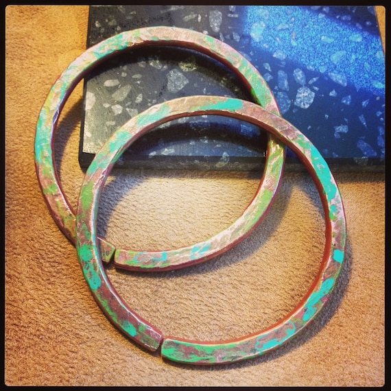 4g Solid Copper Hammered Hoops with Patina - Earrings for Stretched Lobes, 3" Outer Diameter - Gauges - Gauged Hoops