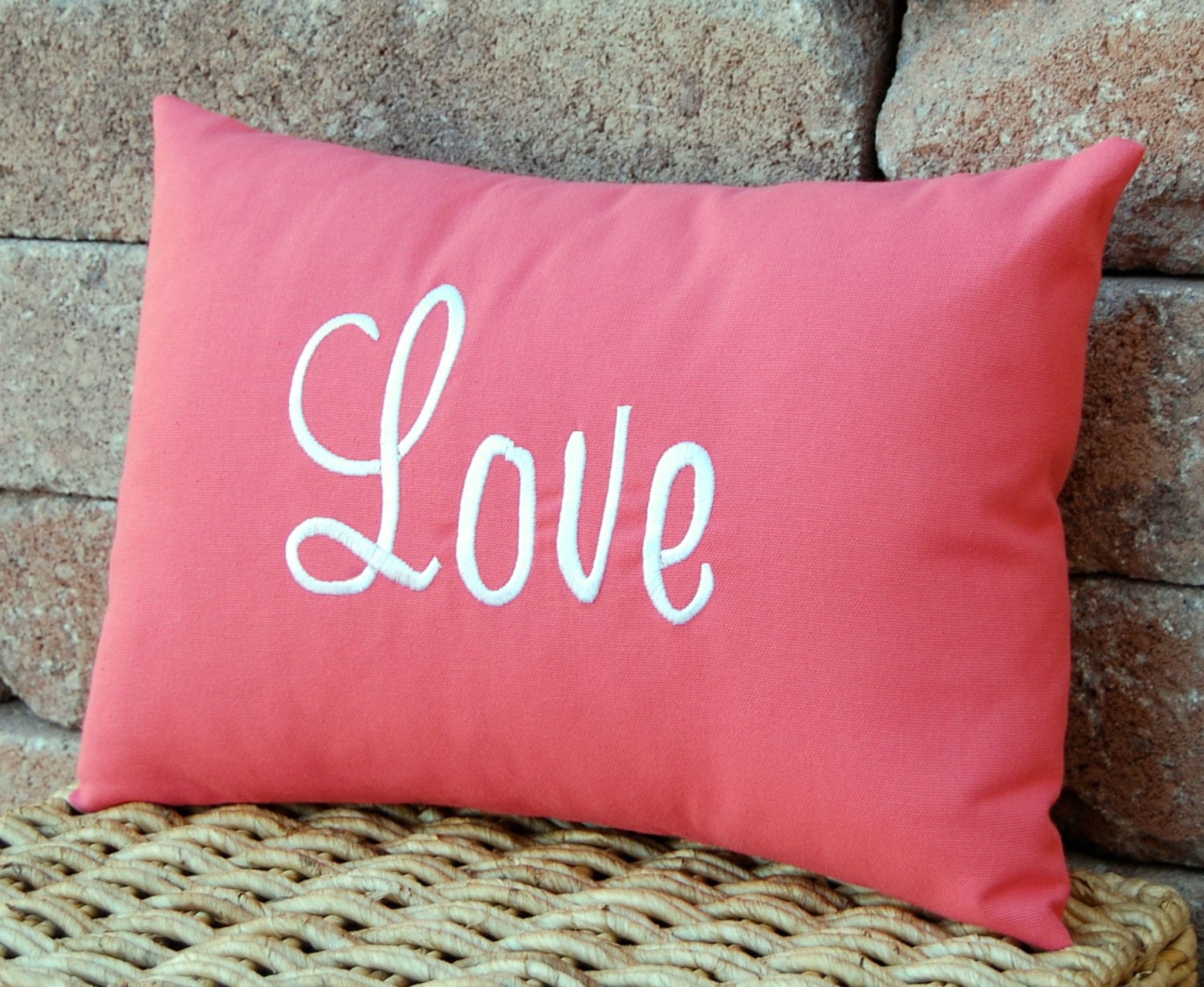 Valentines Day Personalized Gift Decor Coral Pillow Love Monogrammed Gift Decorative Throw Pillow 12 x 16 - FestiveHomeDecor