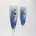 Blue Wedding Champagne Glasses Flutes Hand painted SET of 2 Peacock feathers