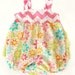 Ready to Ship 3M - 6M Baby Girl Ruffled Sunsuit Bubble Romper in Chevron Polka Dots and Flowers Toddler Infant Girls