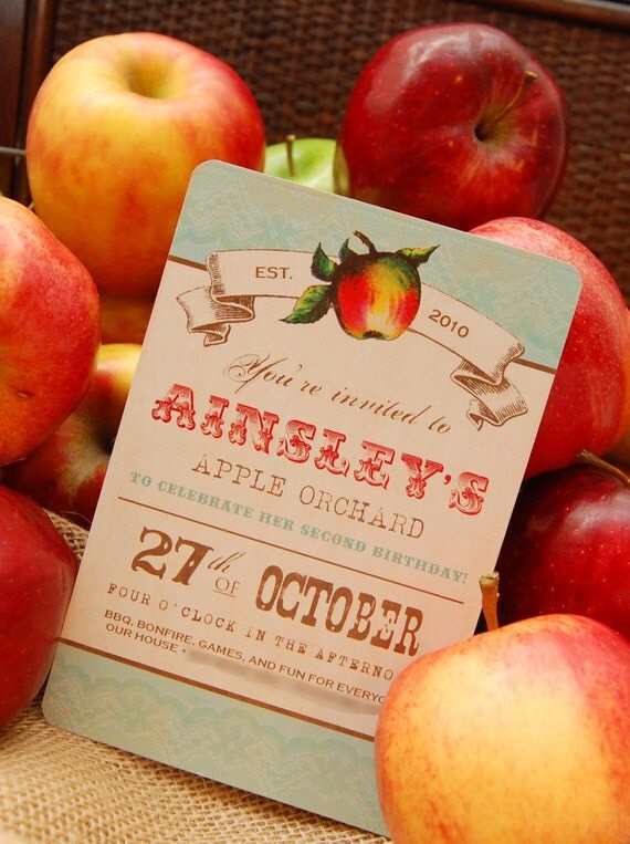 Vintage Apple Orchard Invitation for Birthday Party or Baby Shower - Girls DIY Printable Invite by BeeAndDaisy - Featured on Amy Atlas Il_570xn
