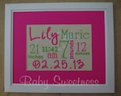 New Baby Gift Pink Green Canvas Birth Statistics Wall Hanging Subway Art Typography 8 X 10 FREE SHIPPING - babysweetness