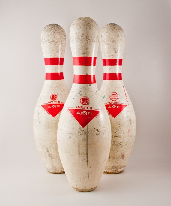 Vintage Bowling Pins Set of 3 Shabby Chic by goodmerchants on Etsy