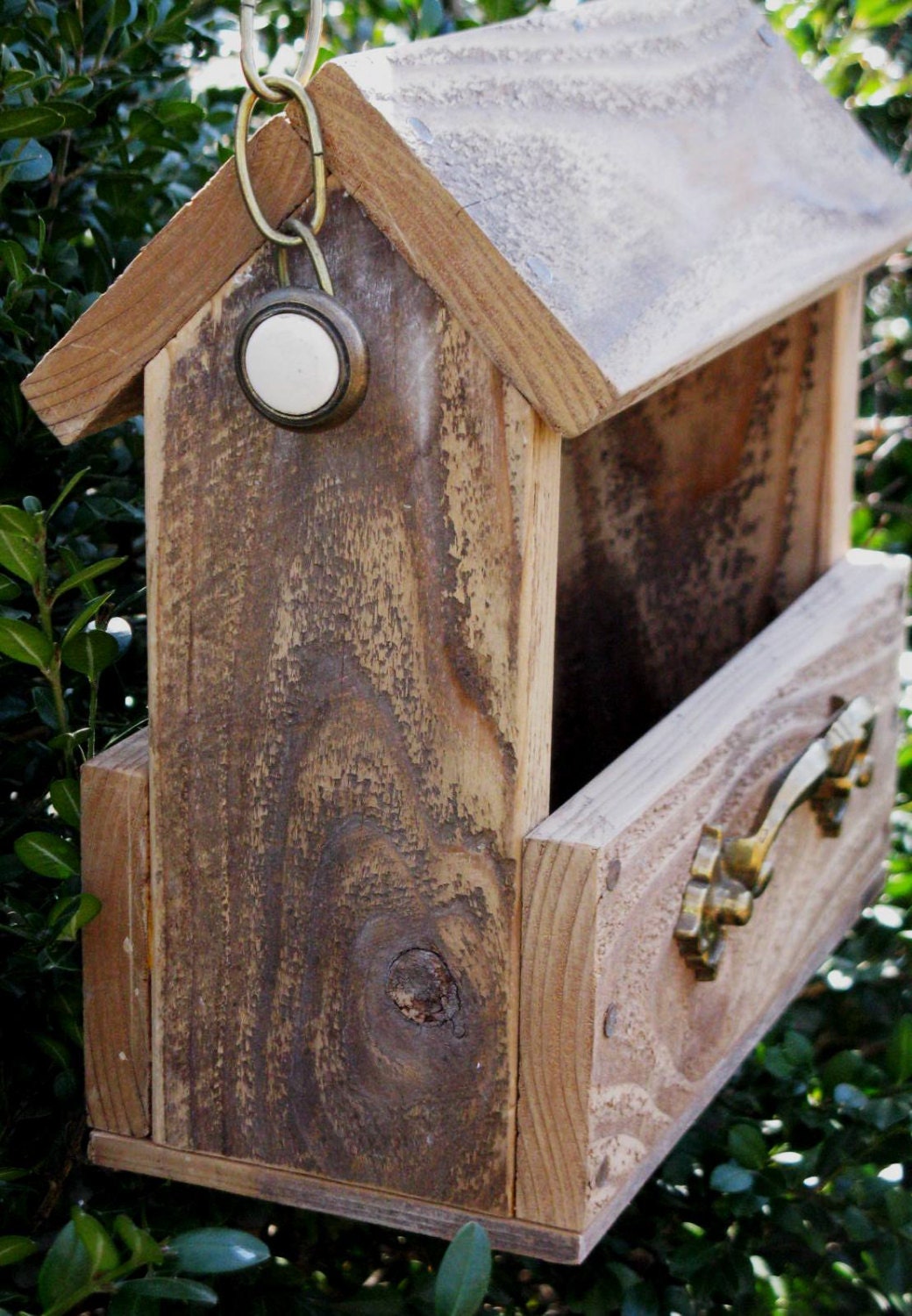 The Charlie II - Covered Natural Wood Bird Feeder with Vintage Hardware, Free Shipping in U.S.