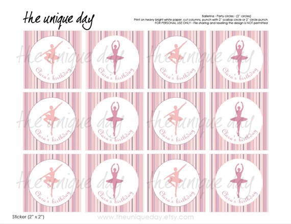 Printable Ballerina Themed Birthday Party - Cupcake Toppers - Favor Tags - Party circles - cute princess ballerina pink and lavender Il_570xn