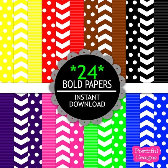 50% OFF SALE Digital Paper Pack Chevron Polka Dot Stripes Scrapbook Papers Bold (573) Il_570xn
