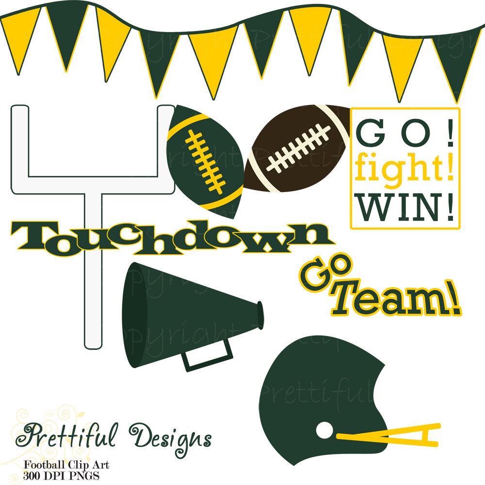 50% OFF SALE Football Clip Art - Personal or Commercial Use Green and Yellow (644) Il_570xn
