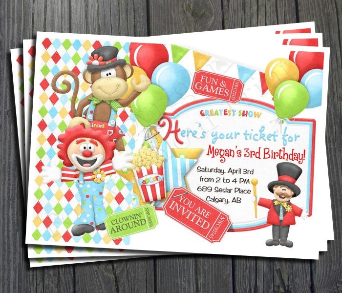 Carnival Birthday Invitation - FREE Thank You Card included Il_570xn