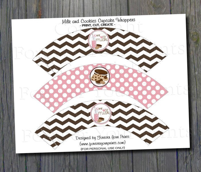 Milk and Cookies Party - Cupcake Wrappers - INSTANT DOWNLOAD Il_570xn