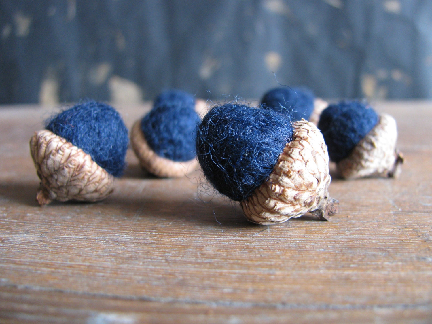 Felted wool acorns, set of 6, navy blue - HouseOfMoss