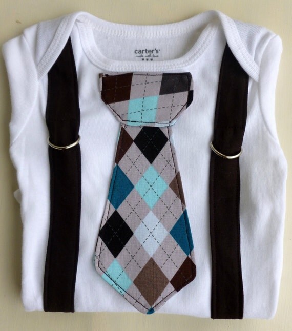 Baby Boy Bodysuit with Tie and Suspenders Photo by zoegirldesigns