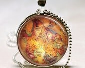 Peter Pan Necklace,  Neverland Map, Never Land, Once Upon A Time, Fairy Tale Art Pendant with Ball Chain Included (ITEM B075) - MissingPiecesStudio