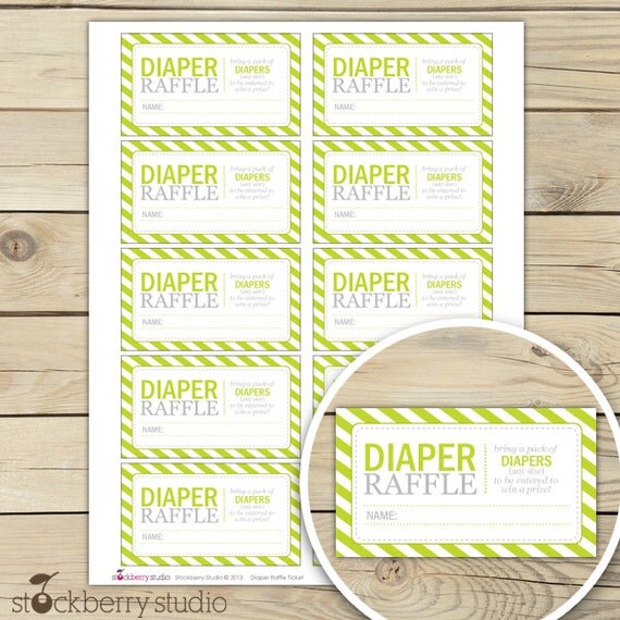 Lime Green Baby Shower Diaper Raffle Tickets - Instant Download Il_570xn
