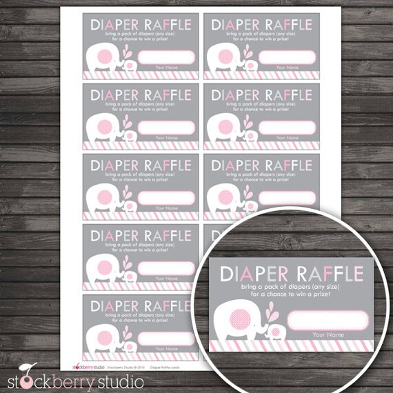 Pink and Gray Elephant Baby Shower Diaper Raffle Tickets - Instant Download Il_570xn