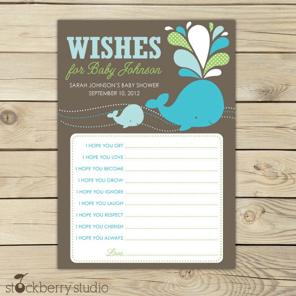 Whale Baby Shower Wishes for Baby Advice Printable Card Il_570xn