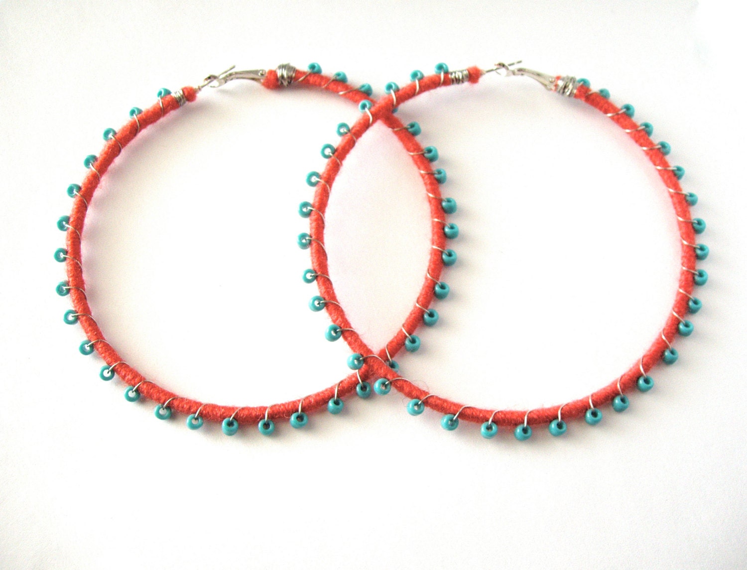 Devi Hoops - Coral & Turquoise - LaNomRahDesigns Devi Hoops - Coral & Turquoise - LaNomRahDesigns