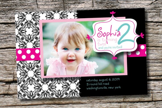 MODERN DAMASK BIRTHDAY boy, girl, party invitation Personalized Custom - You Print Il_570xn