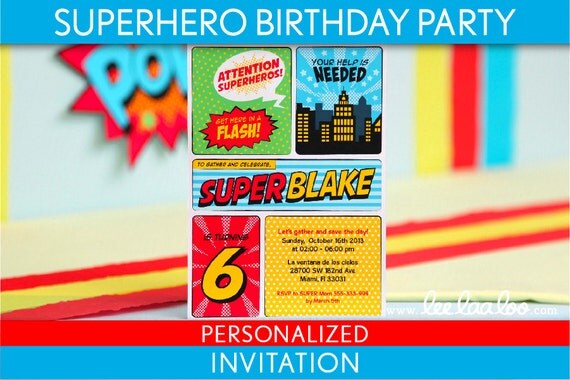 Superhero Birthday Party Invitation Personalized Printable // Retro Superhero - B27Pa1 Il_570xn