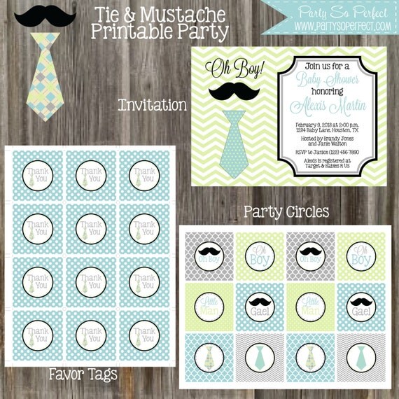 Tie & Mustache Baby Shower Package - Boy DIY Printable Il_570xn