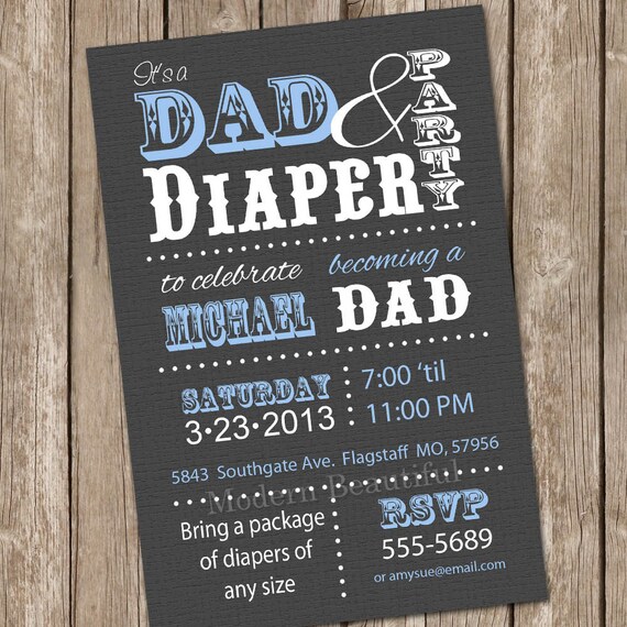 Diaper Baby Shower Invitation Grey and Blue Dad Diaper Invitation Party Printable Personalized Il_570xn