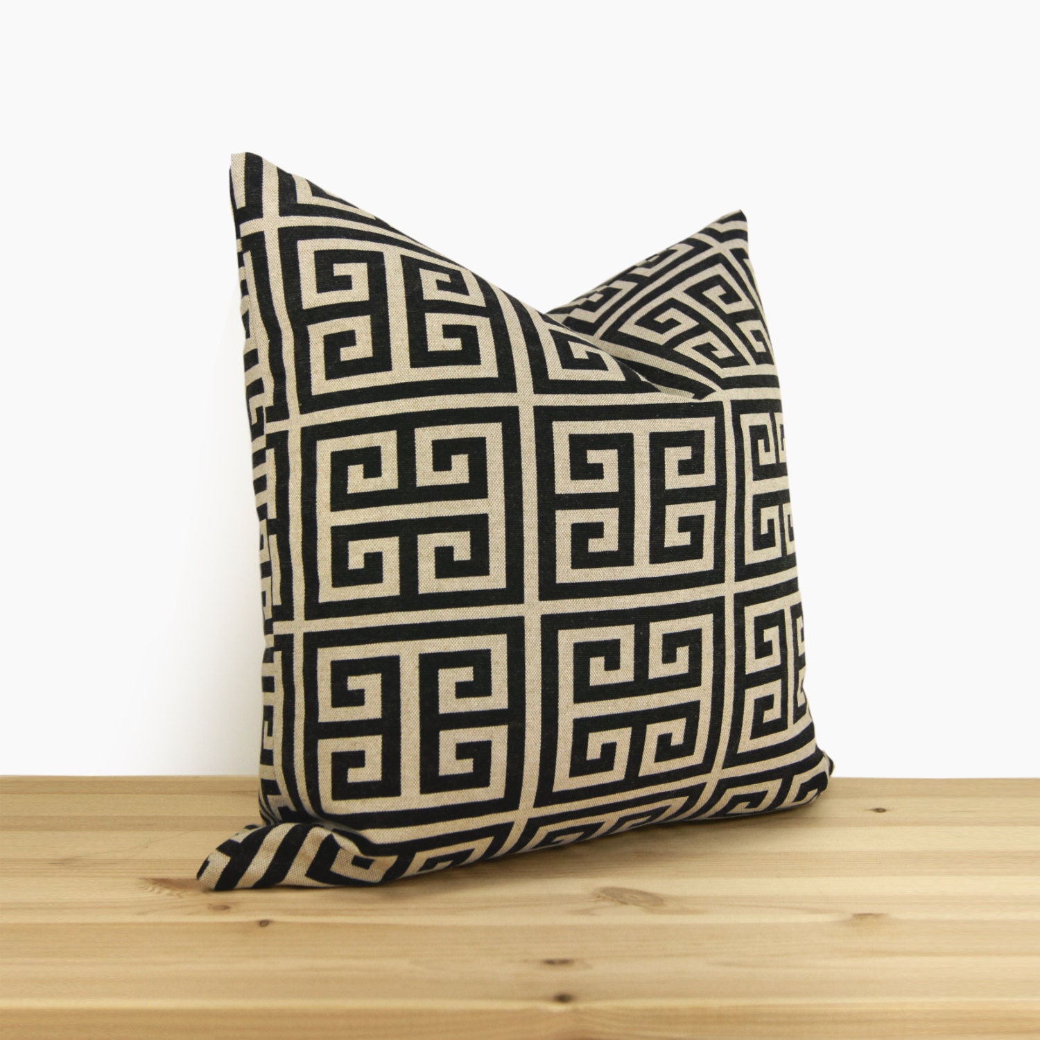 Geometric pillow cover in Black and Natural beige - 16x16 pillow cover - Tribal - Industrial home decor - Graphic design - Ikat pillow cover