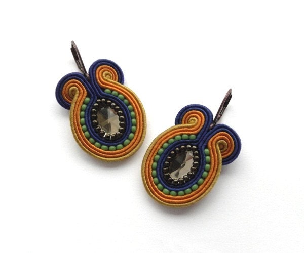 Orange Blue Colorful Summer Soutache Earrings