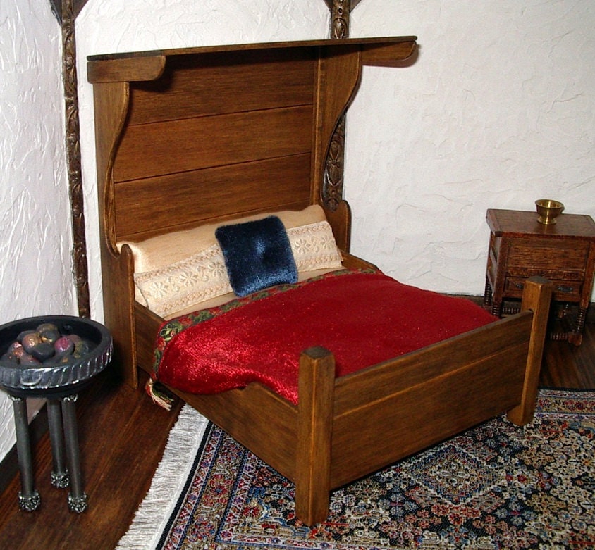 Tudor Half-Tester Bed, Dollhouse Miniature 1/12 Scale, Hand Made in the USA