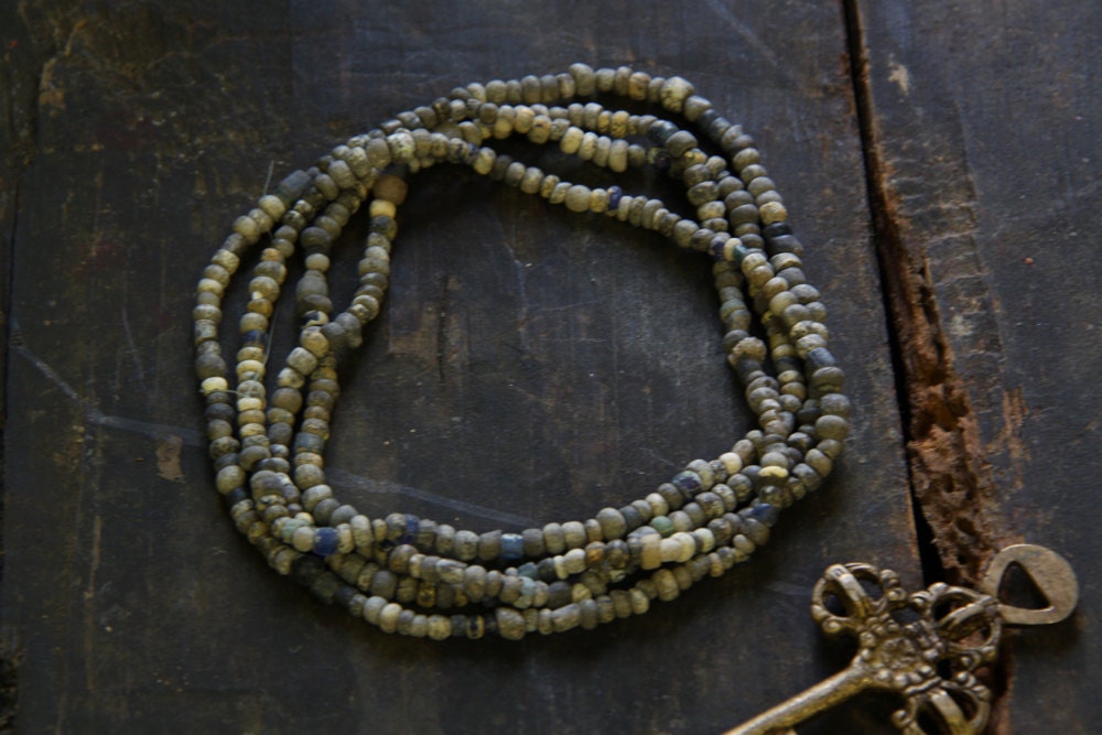 Dark Blue Djenne Beads from Mali, Africa / Roman Glass Beads / Beautiful Antique Strand, 4x3mm / Nautical Beads - WomanShopsWorld