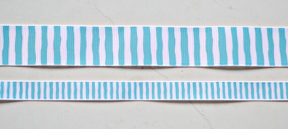 Turquoise blue and white wonky stripes on 3/8" & 7/8" grosgrain ribbon combo set- Il_570xn