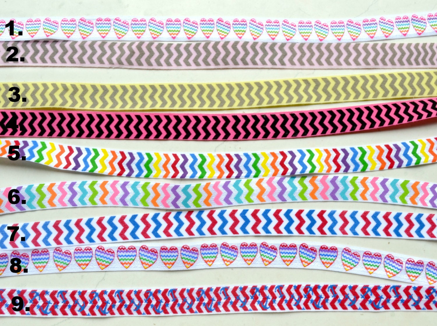5/8" Fold over elastic - Multicolored Chevron FOE 9 different combos Il_570xn