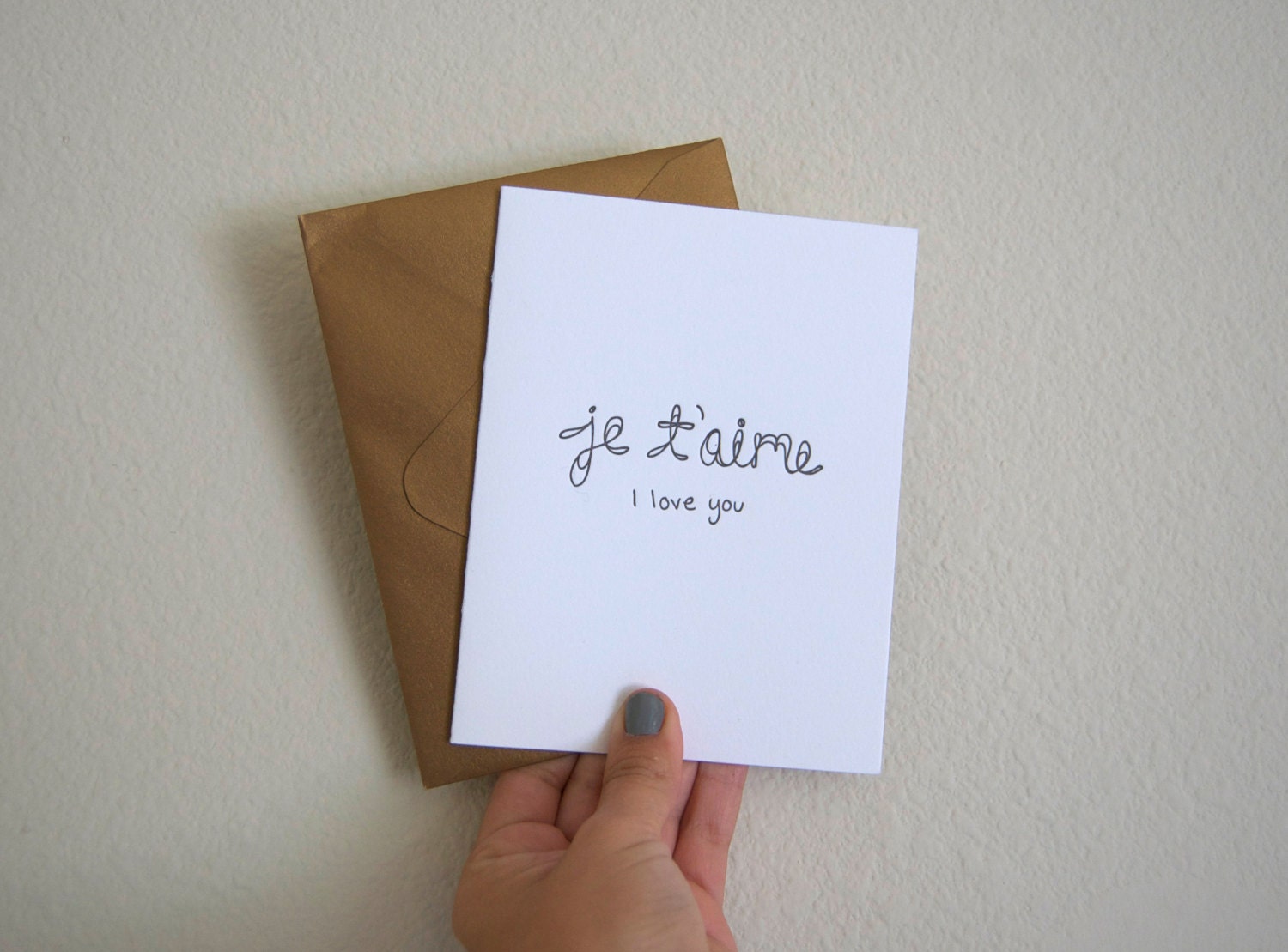 Letterpress Je t'aime Greeting Card -  Handwritten I love you Note - Modern & Simple French Style - Valentine - ThatNoiseGallery