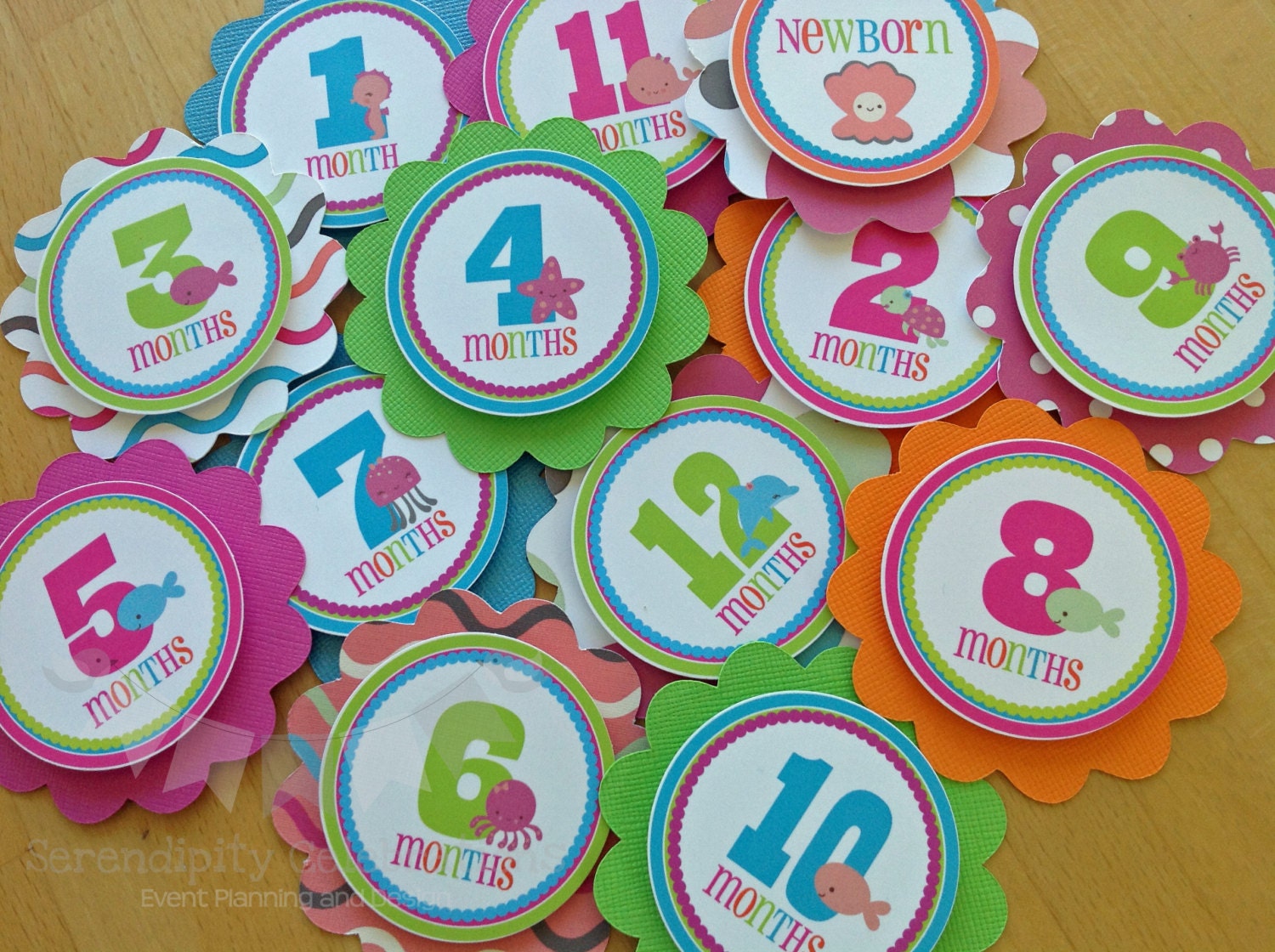 BRIGHT Pink Sea: Monthly Tags Use for photo banners, Scrapbooking Il_570xn