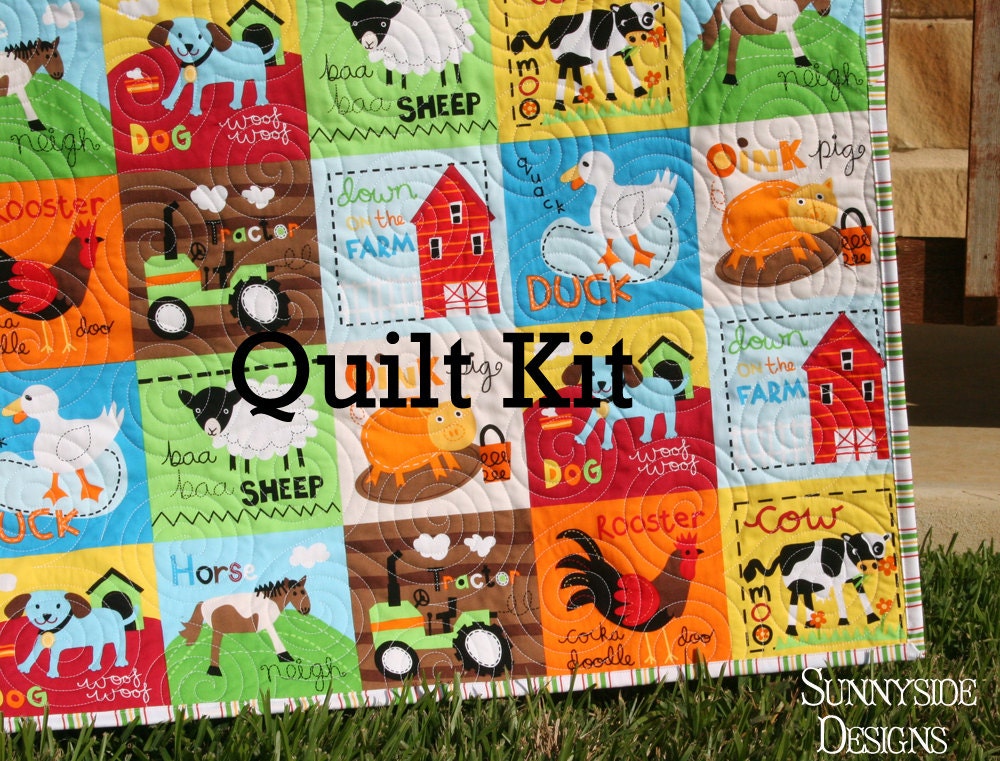 Quilt Kit At the Farm Barnyard Animals Bright by SunnysideFabrics