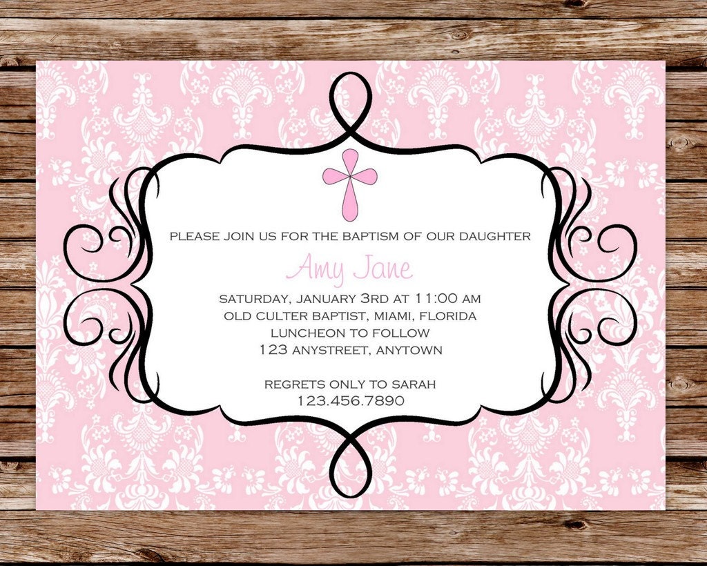Printable Pink Baby Girl Dedication, Christening, or BAPTISM Invitation Il_570xn