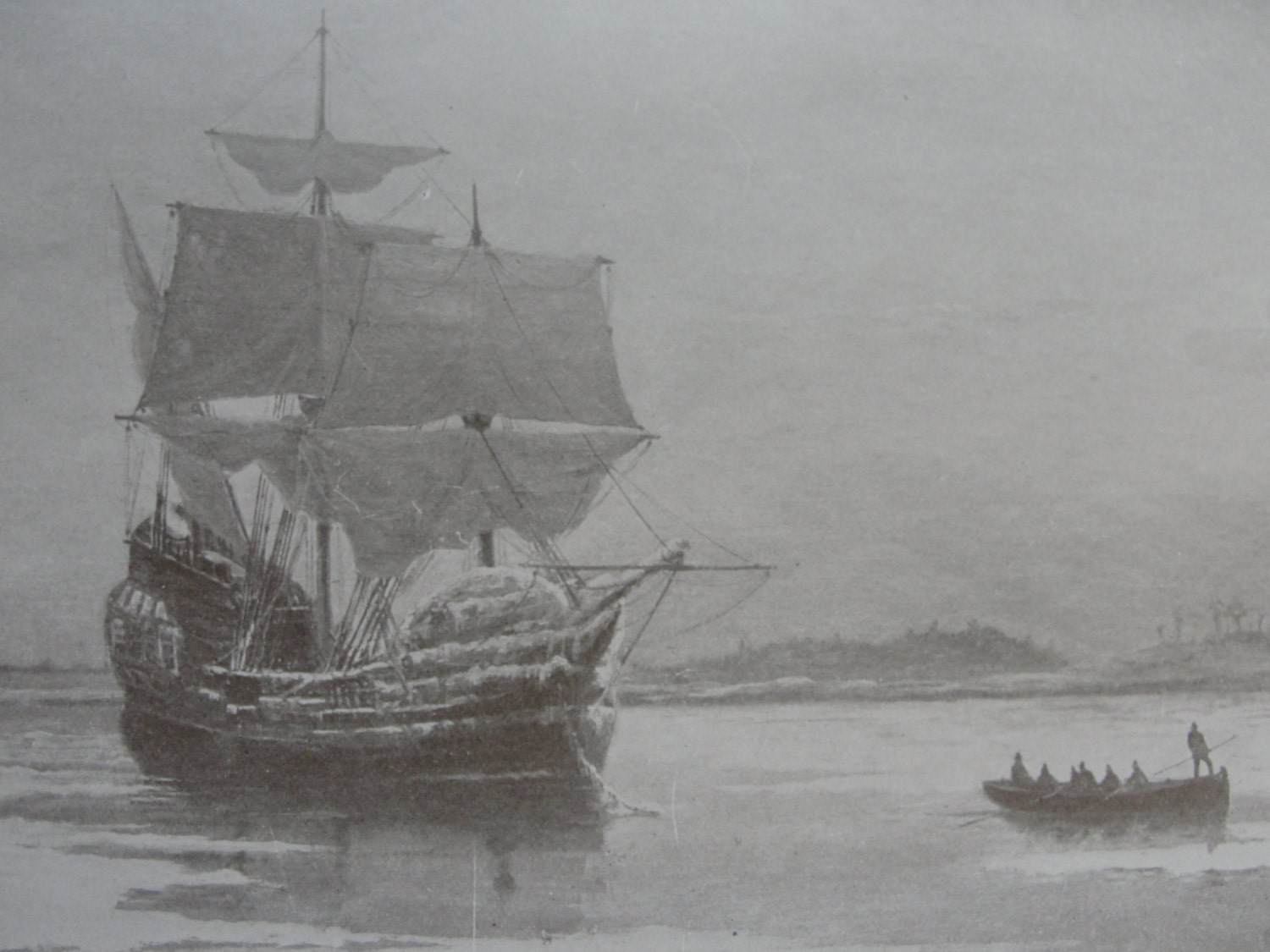 Sepia Print The Mayflower in Plymouth Harbor 1911 - BarnshopAntiques
