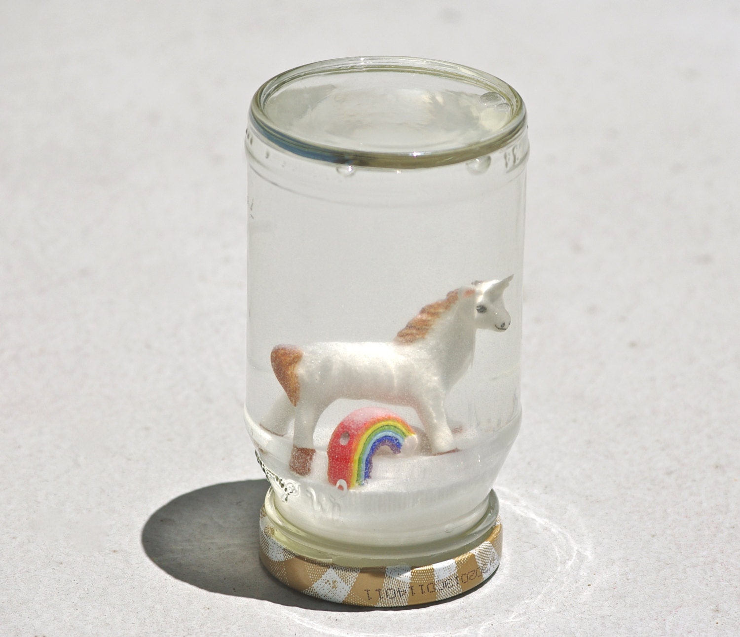 Magical Unicorn Snowglobe Snow Globe with rainbow, made by hand by elves with fairy dust mantel desk ornament