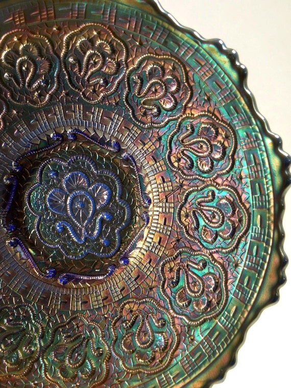 Rare Blue Vintage Fenton Carnival Glass Bowl by BoudreauCollection