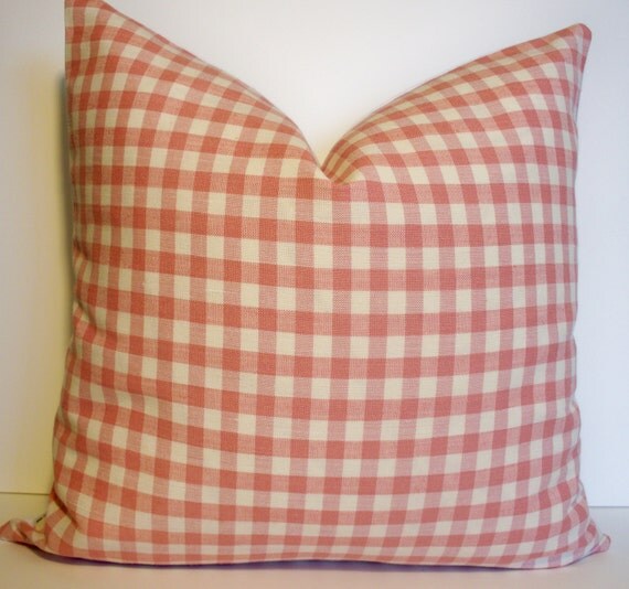 Pink Gingham Checked Decorative Pillow Cover by linenandoak