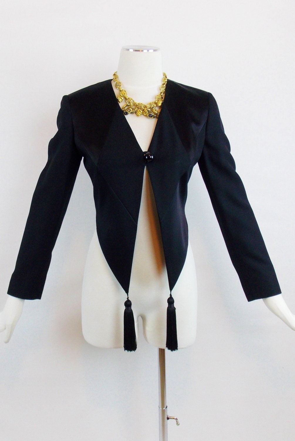 Reserved Vintage MOSCHINO 80s JESTER HARLEQUIN Cut Cropped Tuxedo Jacket With Tassles Avant GArde Fashion