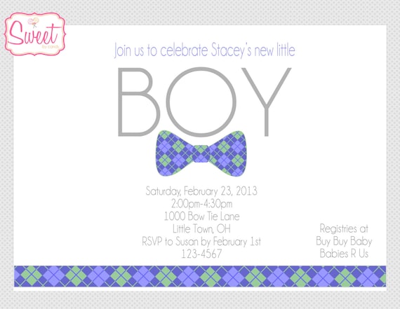 Bow Tie Baby Shower/Sprinkle DIY Printable Invitation Il_570xn