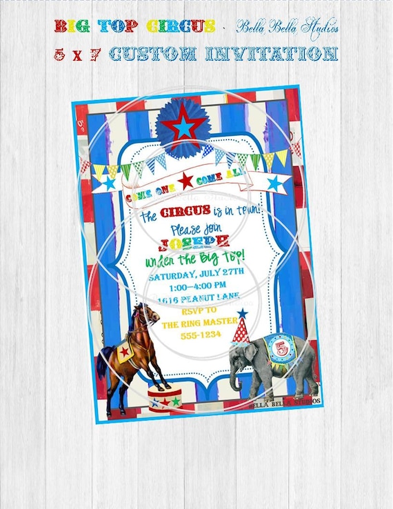 CIRCUS Party, Carnival Party - PRINTABLE Customized INVITATION - Bella Bella Studios Il_570xn
