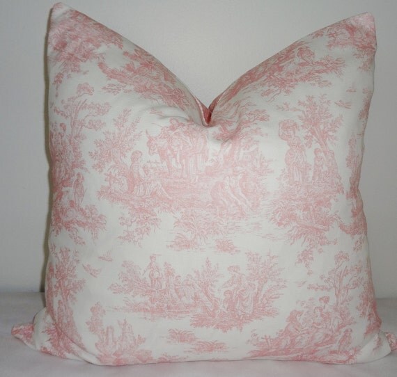 Pink/white Toile Pillow Cover Baby Girl Nursery by HomeLiving