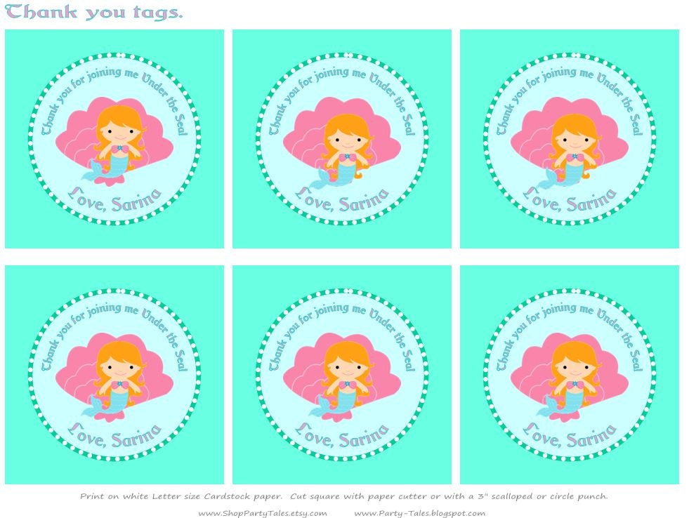 UNDER THE SEA Mermaid Party Girl Birthday Thank you favor tags - As Seen on Hostess with the Mostess Il_570xn