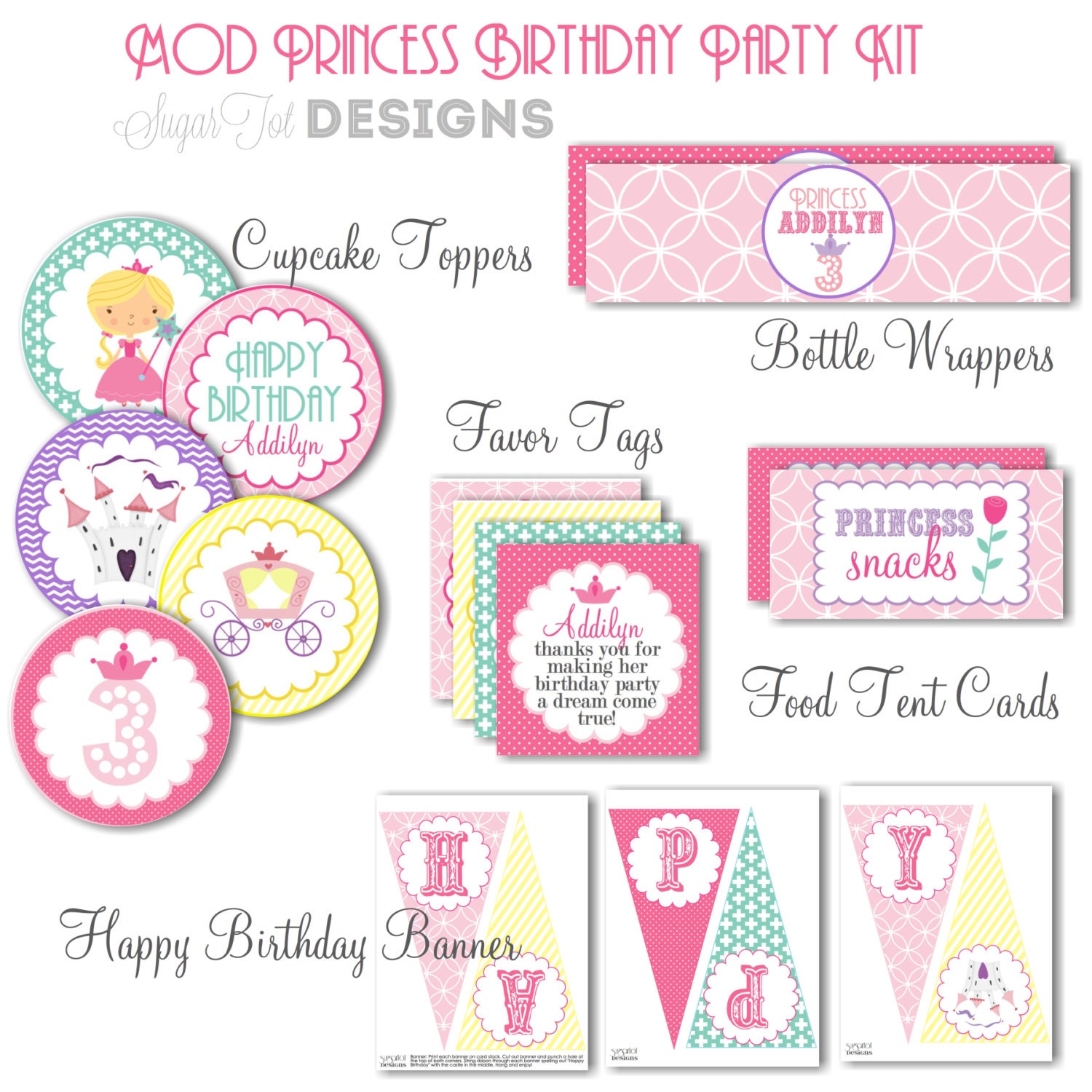 Princess Party Pack Cupcake Toppers Favor Tags By Sugartotdesigns