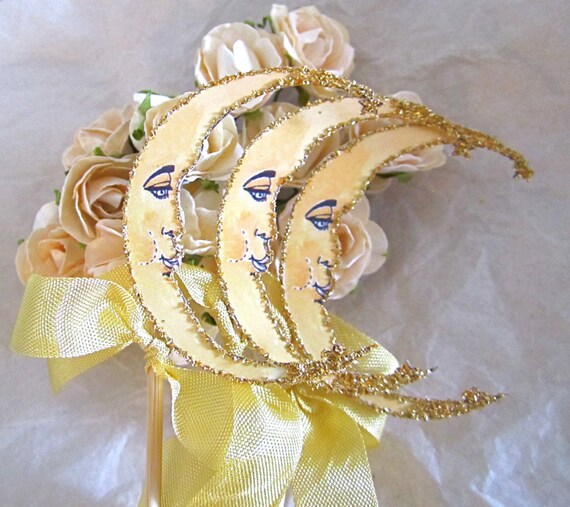 Crescent Moon Wedding Decor Set Of 3 Hand Cut Paper Outlined in