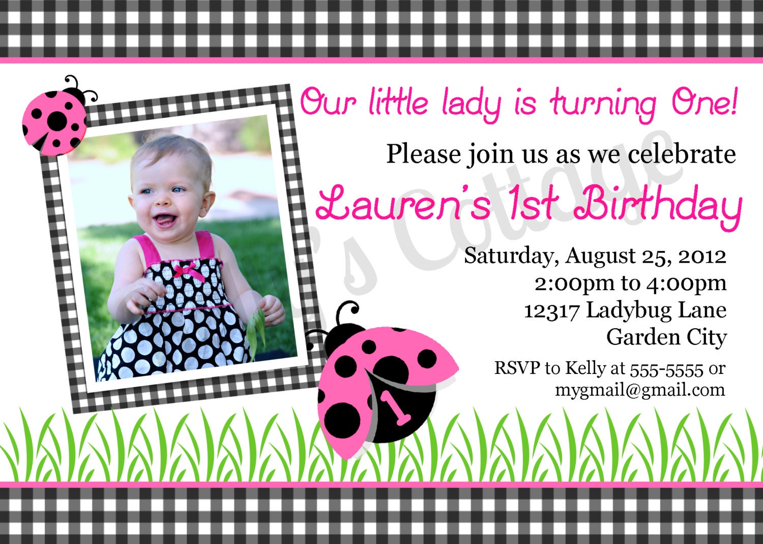 Ladybug Birthday Party Photo Invitation.... Custom, Printable, Digital Il_570xn
